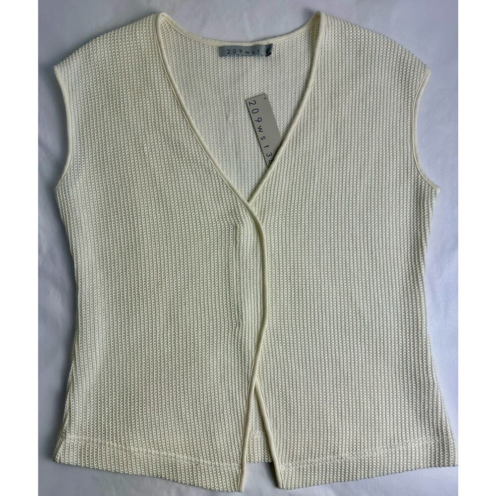 209 Wst Size XL Cream V-Neck Knit Sweater Vest Lagenlook Coastal Grandmother